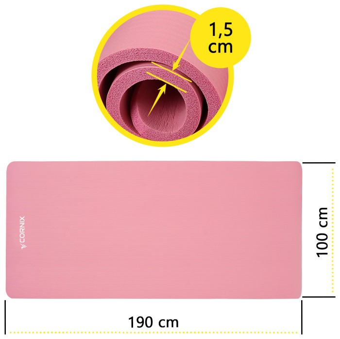 Коврик спортивный Cornix NBR XL 190 x 100 x 1.5 см для йоги и фитнеса XR-0500 Pink