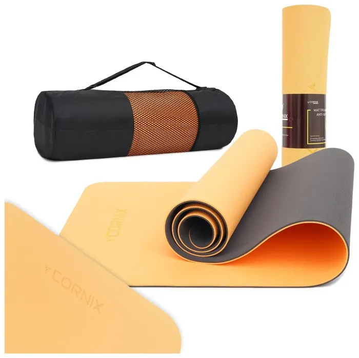 Коврики спортивные Cornix TPE 183 x 61 x 0.6 см для йоги и фитнеса XR-0001 Orange/Black