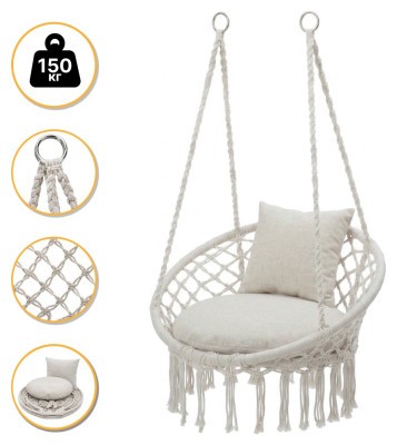 Підвісне плетене крісло-гойдалка LEOBRO Boho Comfort XL 80 см Cream (LB-1109)