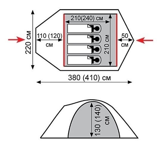 Намет Tramp Mountain 4 (V2) сірий/червоний (TRT-024)