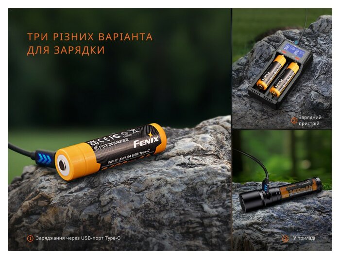 Акумулятор 18650 Fenix (3400 mAh) Type-C V3.0, укр, укр