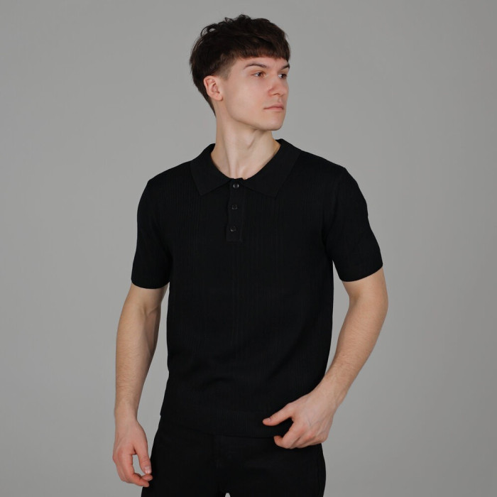 Базовое мужское поло Slavni черное, Трикотажное поло Slavni Twist черное