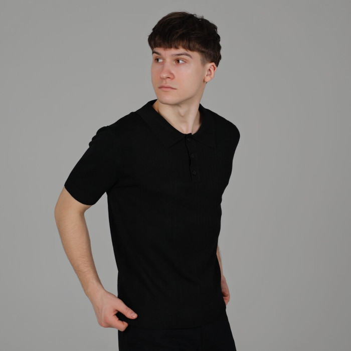 Базовое мужское поло Slavni черное, Трикотажное поло Slavni Twist черное