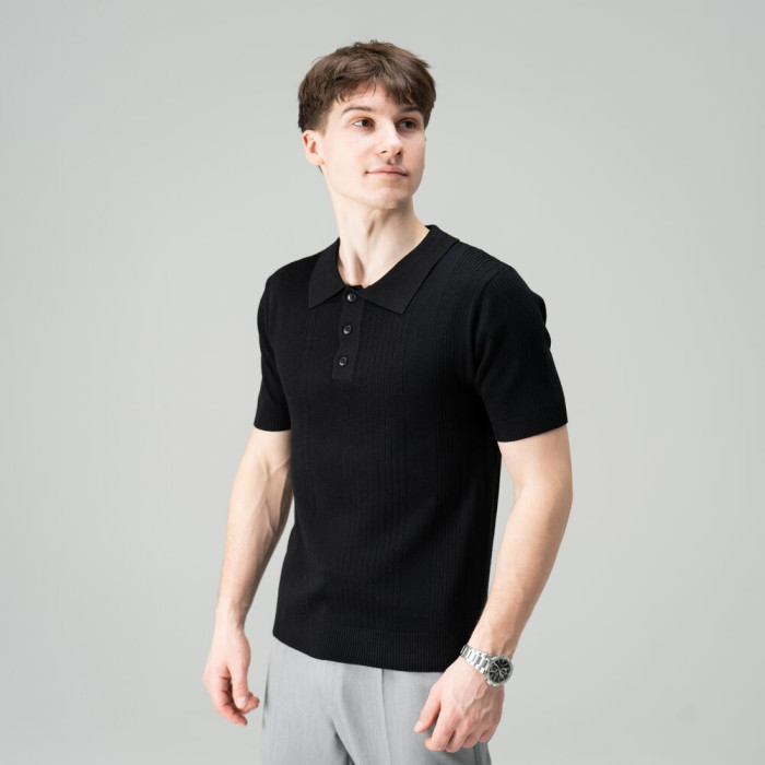 Базовое мужское поло Slavni черное, Трикотажное поло Slavni Twist черное