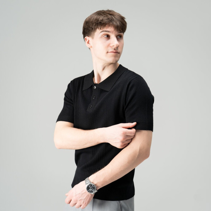 Базовое мужское поло Slavni черное, Трикотажное поло Slavni Twist черное