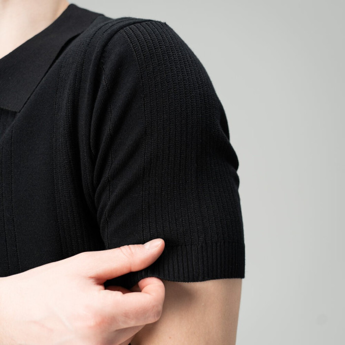 Базовое мужское поло Slavni черное, Трикотажное поло Slavni Twist черное