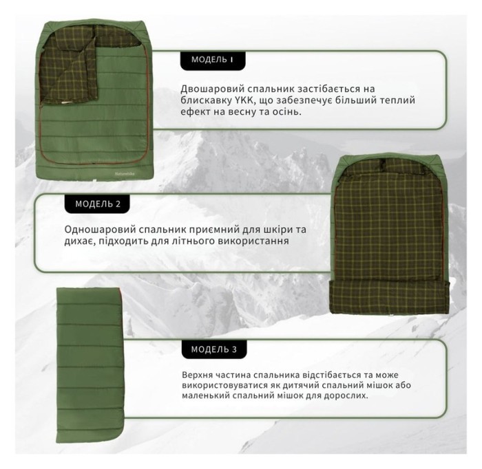 Спальный мешок двухместный с подушками Naturehike CNK2350WS019, зеленый