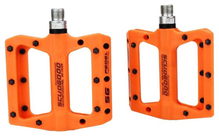 Педали Нейлон 106*97мм ScudGood MTB оранжевый пром. подшипник с металл. шипами AM (брендированная упаковка)