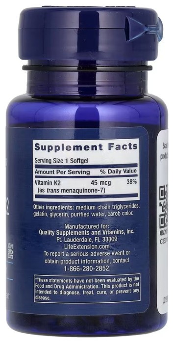 Low Dose Vitamin K2 45 mcg - 90 softgels