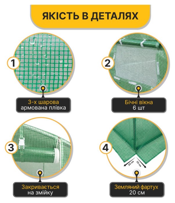 Посилена садова теплиця парник LEOBRO Garden 10м2 Green (LB-10M25)