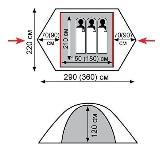 Намет Tramp Peak 2 (V2) сірий/червоний (TRT-025)