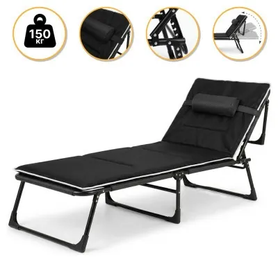 Розкладне ліжко (розкладачка) з Mesh-матрацом і подушкою LEOBRO Black (LB-FB-A2-BLK)