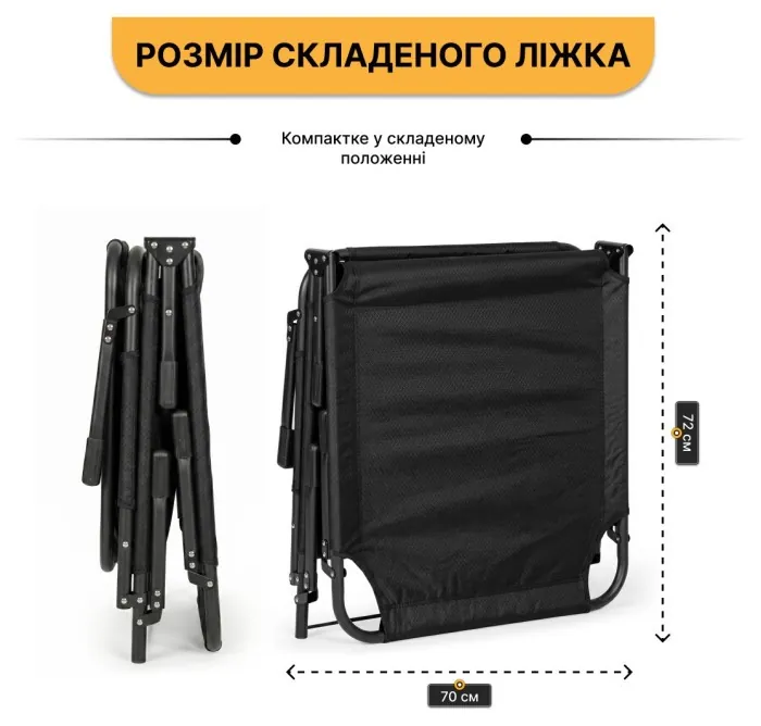 Розкладне ліжко (розкладачка) з Mesh-матрацом і подушкою LEOBRO Black (LB-FB-A2-BLK)