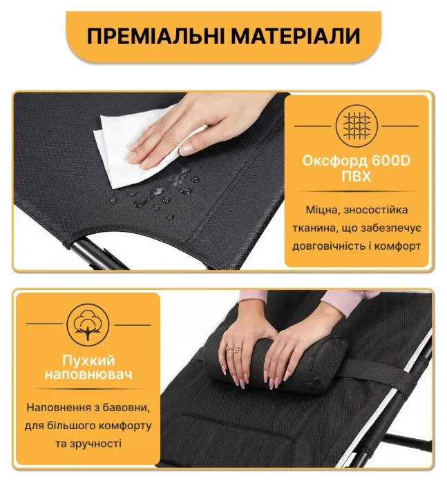 Розкладне ліжко (розкладачка) з Mesh-матрацом і подушкою LEOBRO Black (LB-FB-A2-BLK)