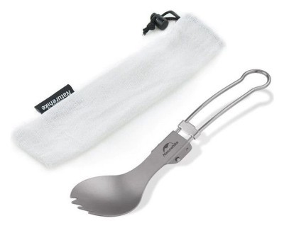 Ложко-вилка титановая складная Naturehike NH19C001-J серая с мешочком