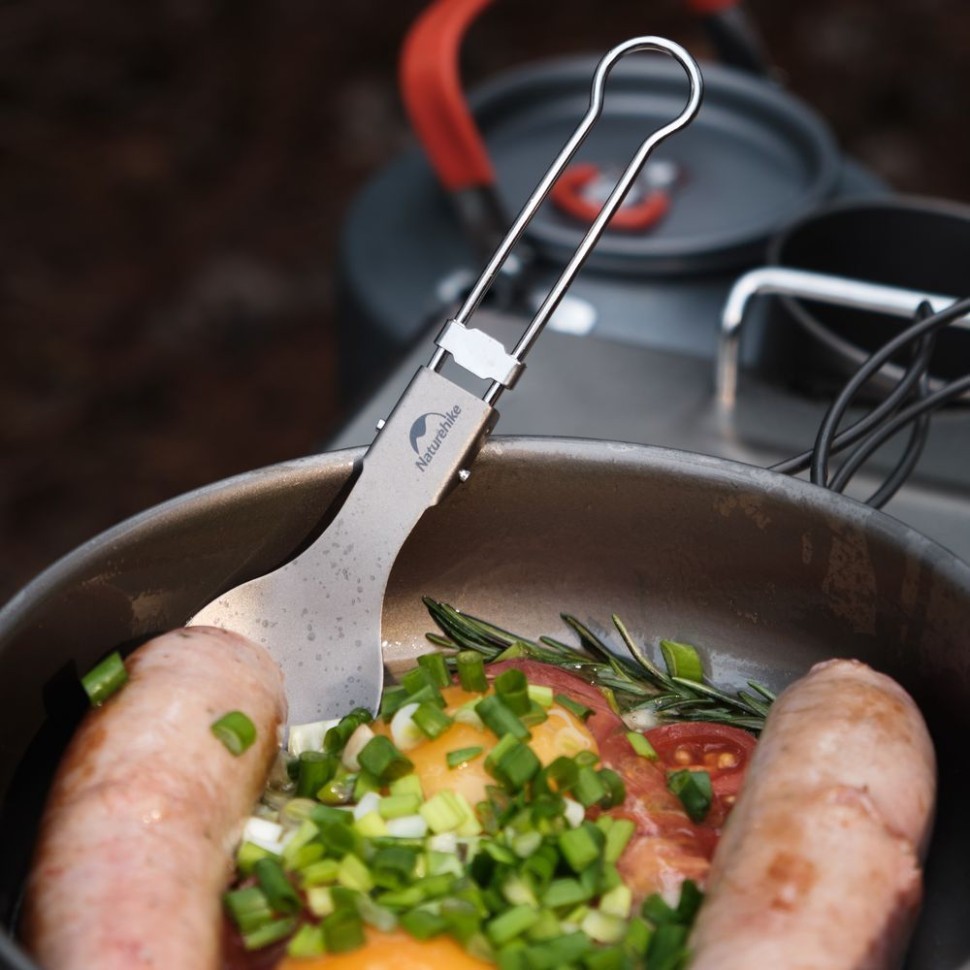 Ложко-вилка титановая складная Naturehike NH19C001-J серая с мешочком