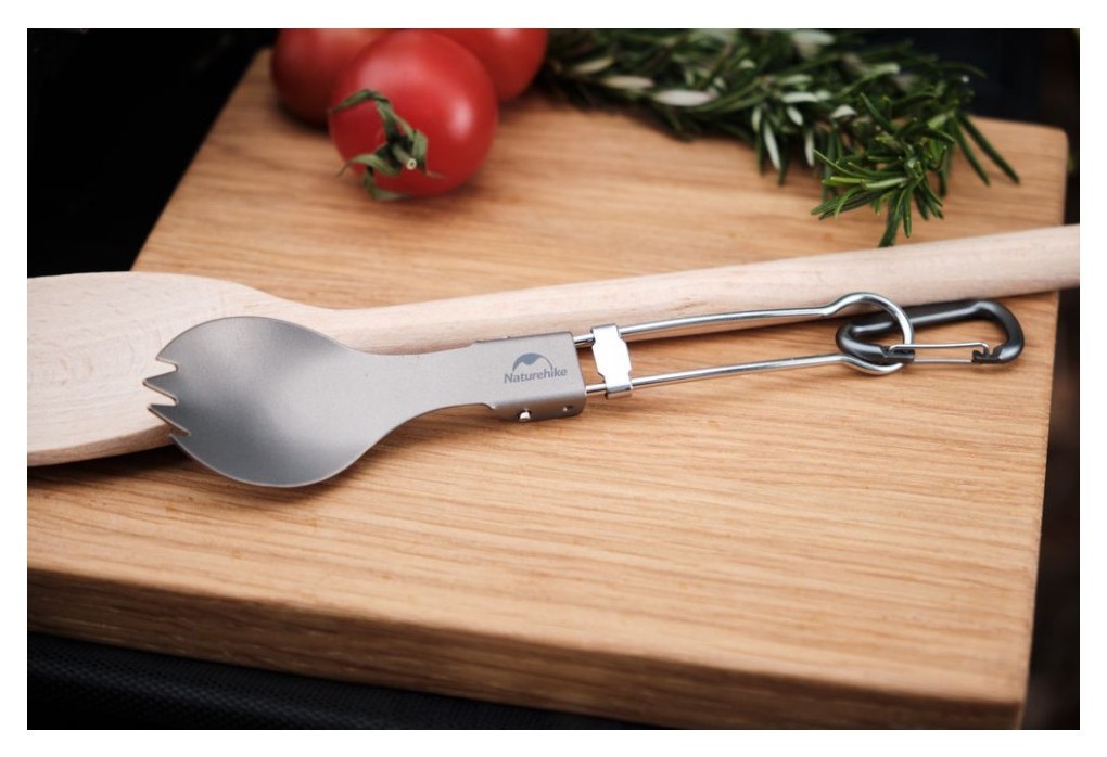Ложко-вилка титановая складная Naturehike NH19C001-J серая с мешочком