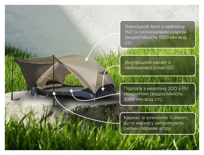 Намет двомісний ультралегкий Naturehike Mongar UL CNK2550WS016, коричневий, укр, укр