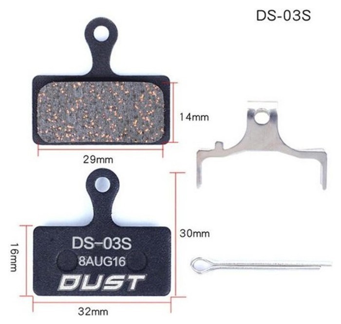 Колодки гальмівні disc Напівметал DUST DS-03S Shimano M985/988/785/666/675/615, FSA K-Force DB-XC-9000 AM (брендоване пакування), укр, укр