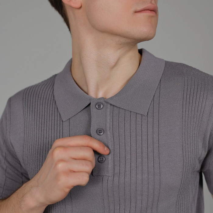 Базовое мужское поло Slavni серое, Трикотажное поло Slavni Twist серое