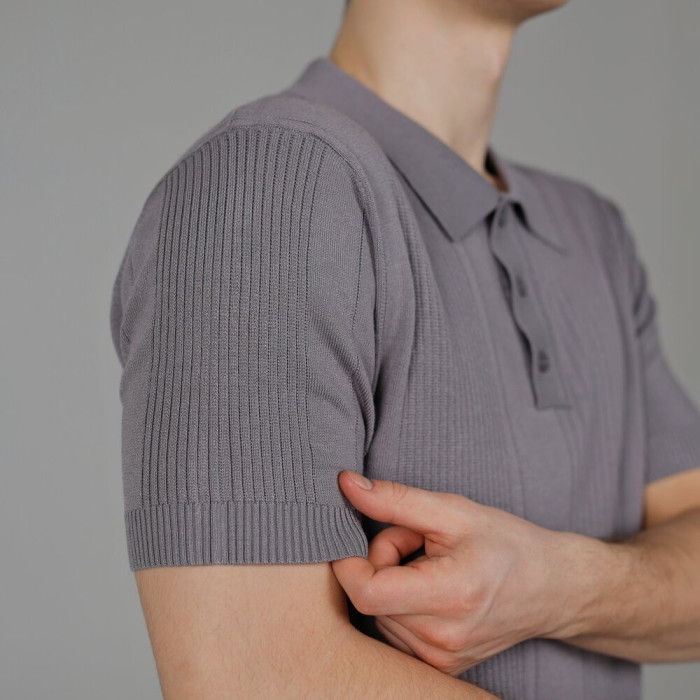 Базовое мужское поло Slavni серое, Трикотажное поло Slavni Twist серое