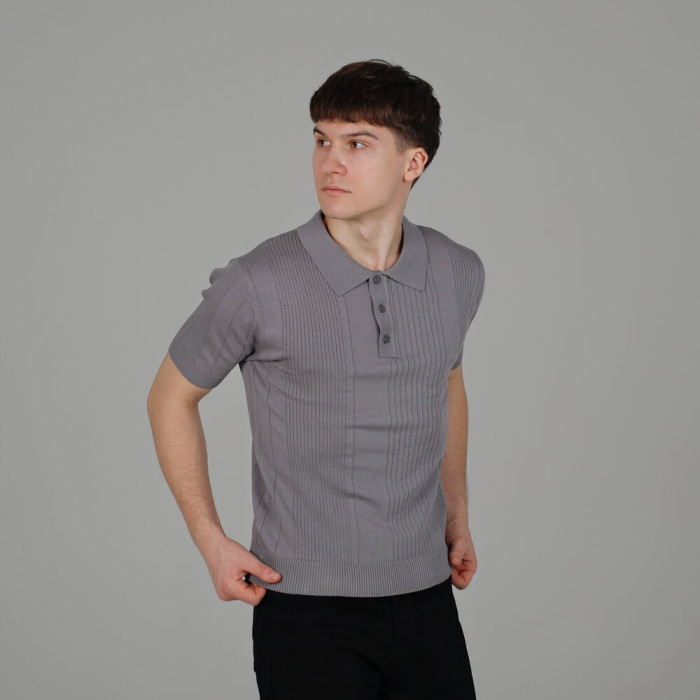 Базовое мужское поло Slavni серое, Трикотажное поло Slavni Twist серое