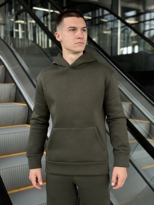 Тепле чоловіче худі на флісі з капюшоном хакі Pobedov 008 ЗИМА