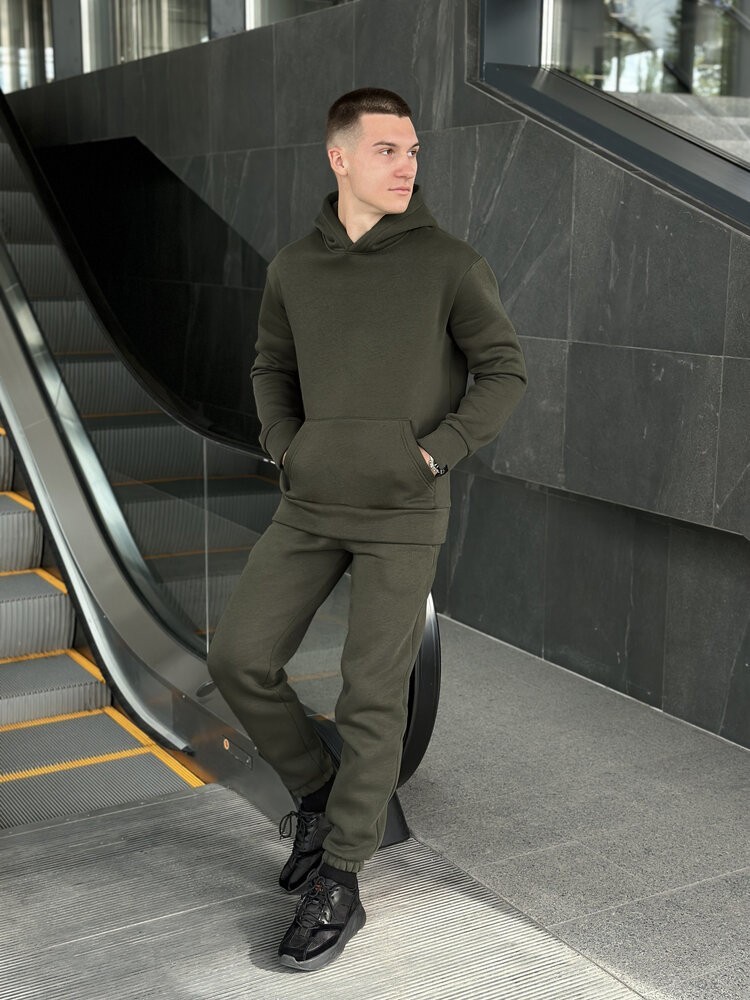 Тепле чоловіче худі на флісі з капюшоном хакі Pobedov 008 ЗИМА, укр, укр