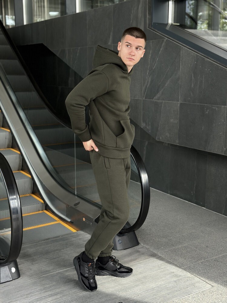 Тепле чоловіче худі на флісі з капюшоном хакі Pobedov 008 ЗИМА, укр, укр