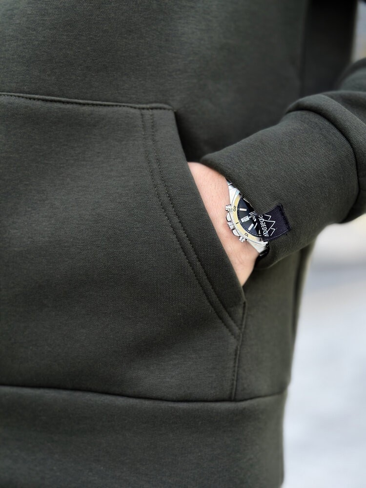 Тепле чоловіче худі на флісі з капюшоном хакі Pobedov 008 ЗИМА, укр, укр