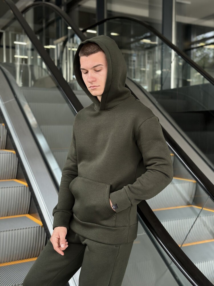 Тепле чоловіче худі на флісі з капюшоном хакі Pobedov 008 ЗИМА, укр, укр