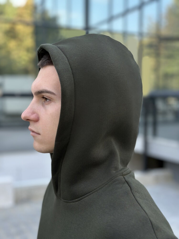 Тепле чоловіче худі на флісі з капюшоном хакі Pobedov 008 ЗИМА, укр, укр