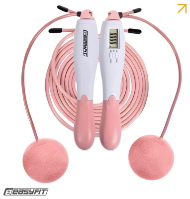 Скакалка без шнура EasyFit TwinRope з лічильником 2,8 м білий-рожевий