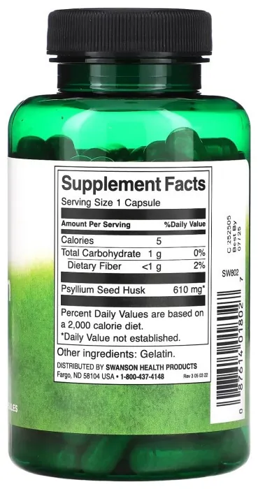 Psyllium Husks 610mg - 100 caps