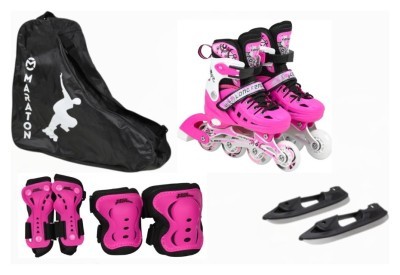Комплект роликові ковзани + захист + леза рожевий