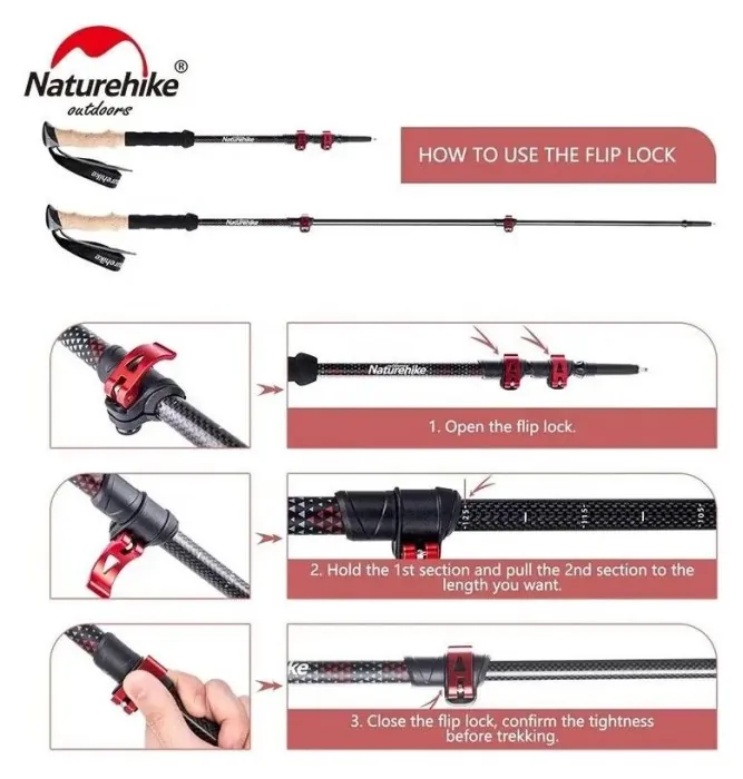 Трекінгові палиці Naturehike NH20DS003, 135 см, чорний/червоний, 2 шт