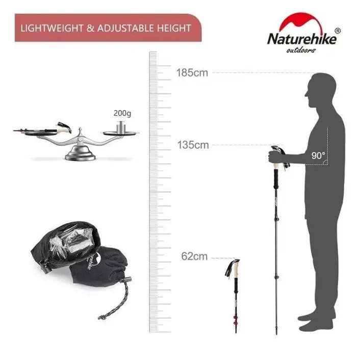 Трекінгові палиці Naturehike NH20DS003, 135 см, чорний/червоний, 2 шт