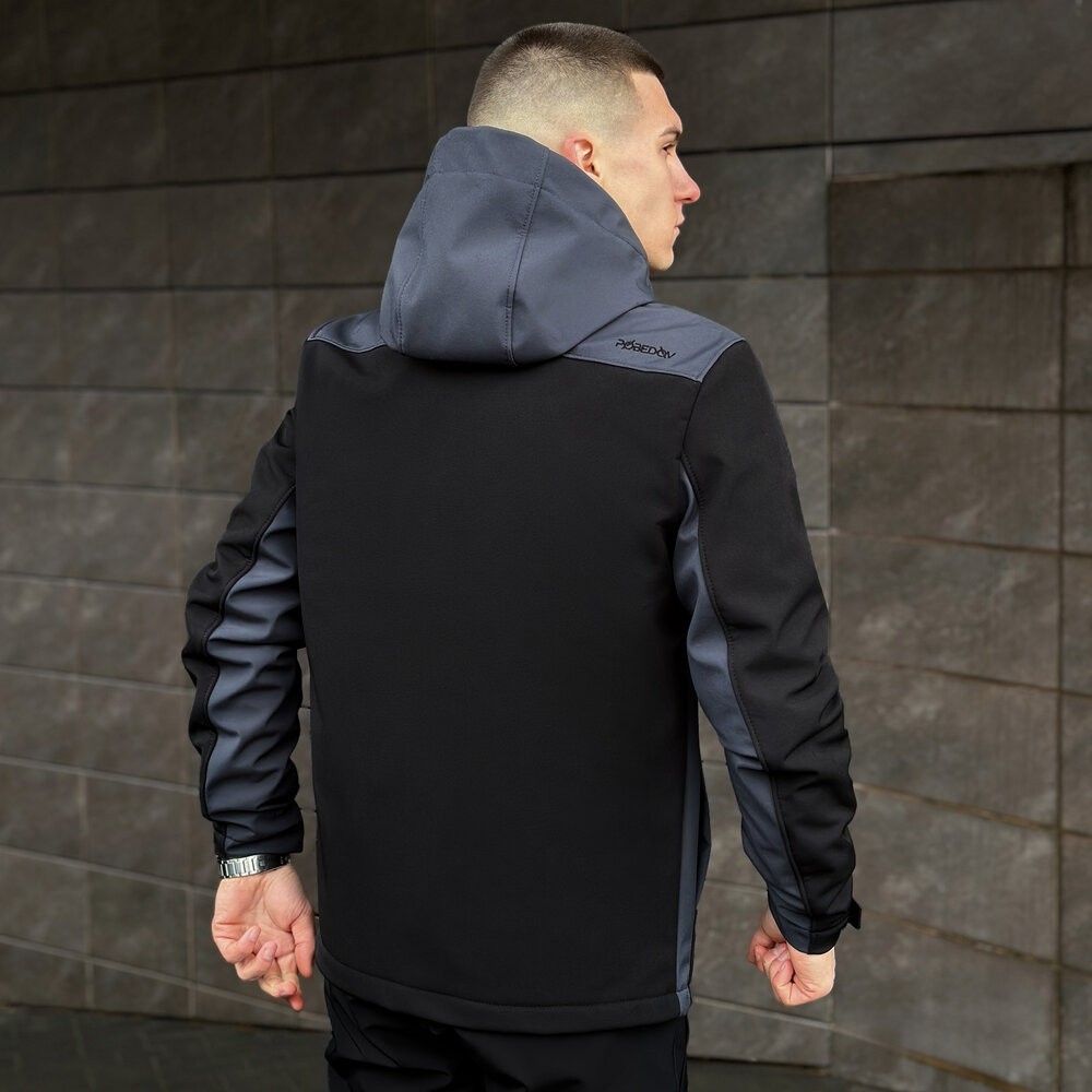 Чорно-сіра демісезонна чоловіча куртка S з капюшоном Pobedov Setup, укр, укр