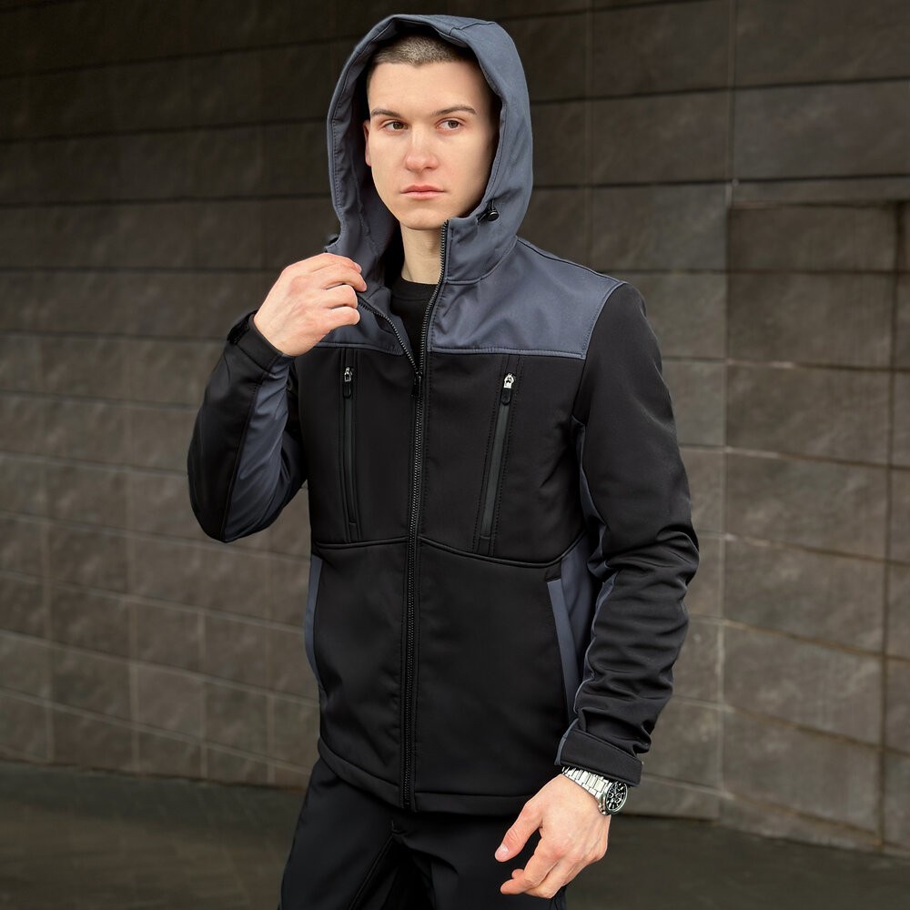 Чорно-сіра демісезонна чоловіча куртка S з капюшоном Pobedov Setup, укр, укр