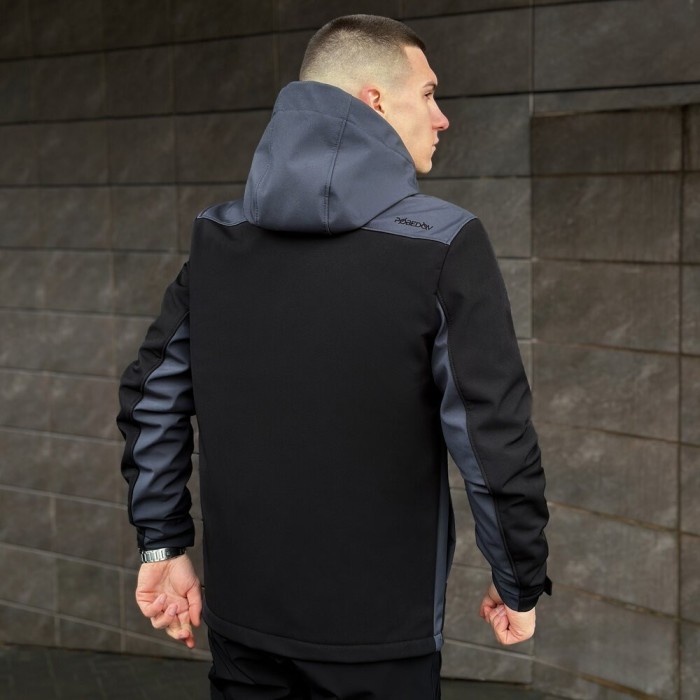 Чорно-сіра демісезонна чоловіча куртка S з капюшоном Pobedov Setup, укр, укр