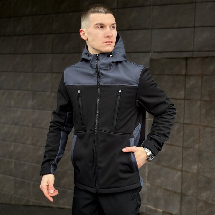 Чорно-сіра демісезонна чоловіча куртка S з капюшоном Pobedov Setup, укр, укр
