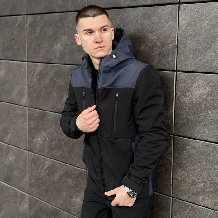 Чорно-сіра демісезонна чоловіча куртка S з капюшоном Pobedov Setup, укр, укр