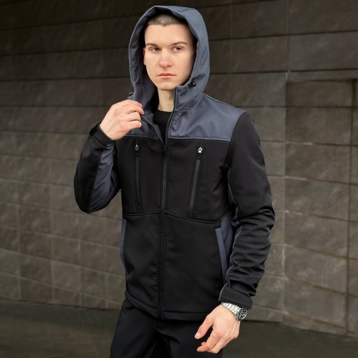 Чорно-сіра демісезонна чоловіча куртка S з капюшоном Pobedov Setup, укр, укр