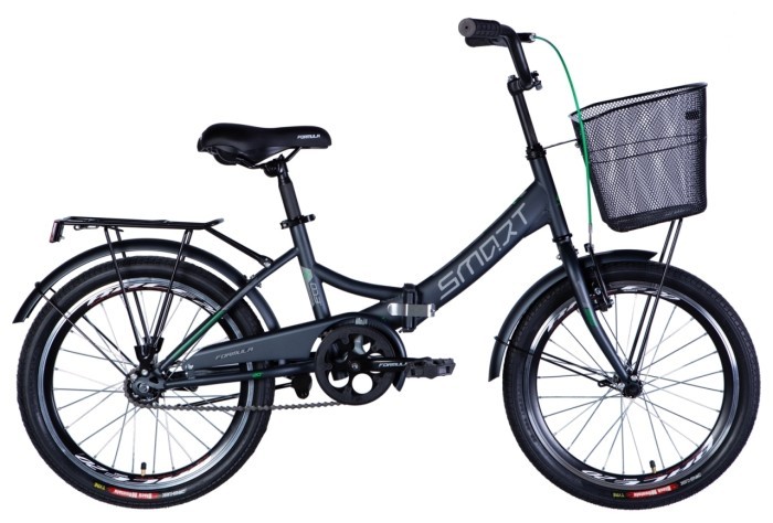 Велосипед ST 20" Formula SMART Vbr рама- с багажником задн St с корзиной Pl с крылом St 2024 (черный (м))