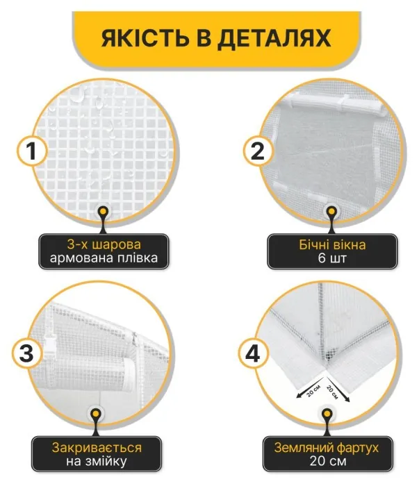 Посилена садова теплиця парник LEOBRO Garden 10м2 White (LB-10M25W)