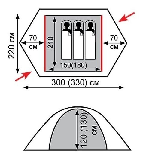Палатка Tramp ROCK 3 (V2) серая/красная (TRT-028)