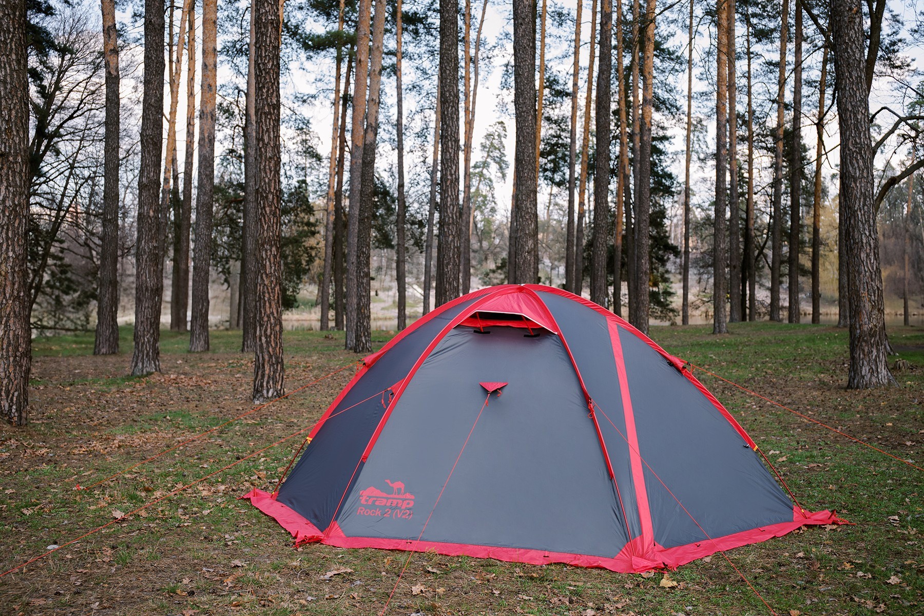 Палатка Tramp ROCK 3 (V2) серая/красная (TRT-028)