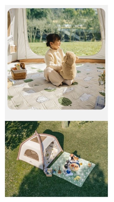 Коврик для пикника водостойкий Naturehike CNK2350WS010, 210x240 см, светло-салатовый с принтом.