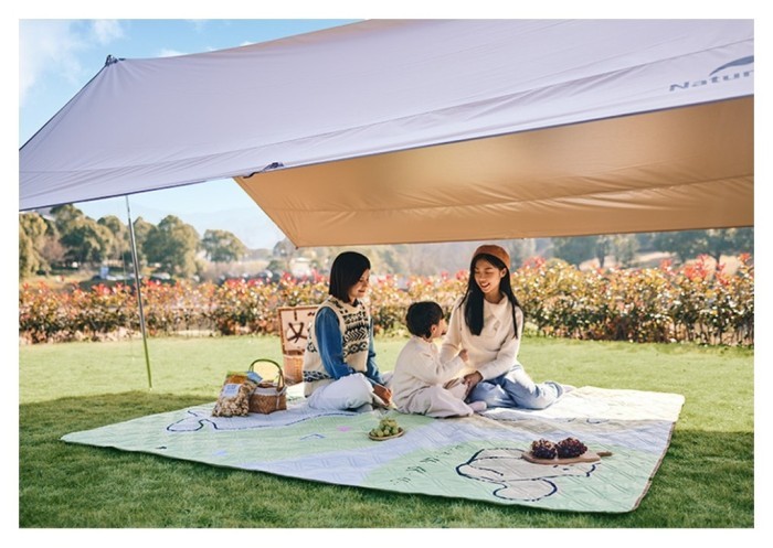 Коврик для пикника водостойкий Naturehike CNK2350WS010, 210x240 см, светло-салатовый с принтом.