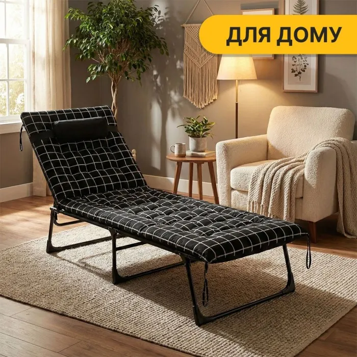 Розкладне ліжко (розкладачка) з оксамитовим матрацом і подушкою LEOBRO (LB-FB-A3-PAT)